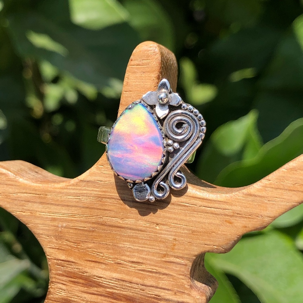 Aurora Opal Sterling 925 Size 6 Ring